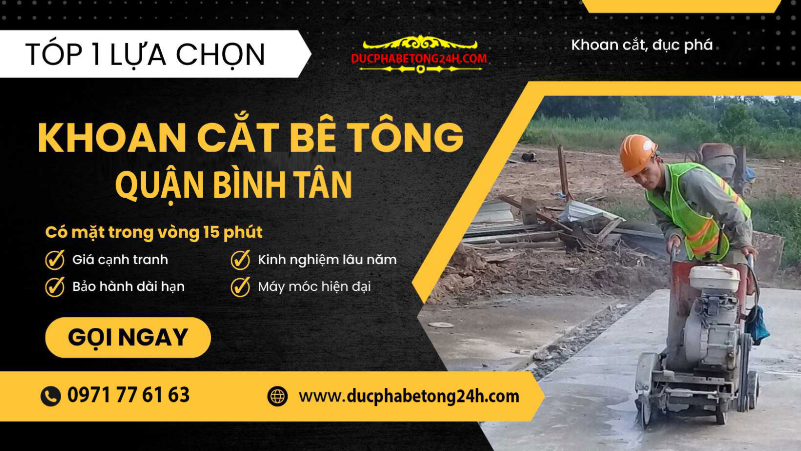 Dịch vụ khoan cắt bê tông Bình Tân uy tín, nhận thi công mọi hạng mục